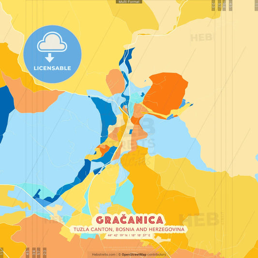 Gračanica, Tuzla Canton, Bosnia and Herzegovina blue and orange vector art map template
