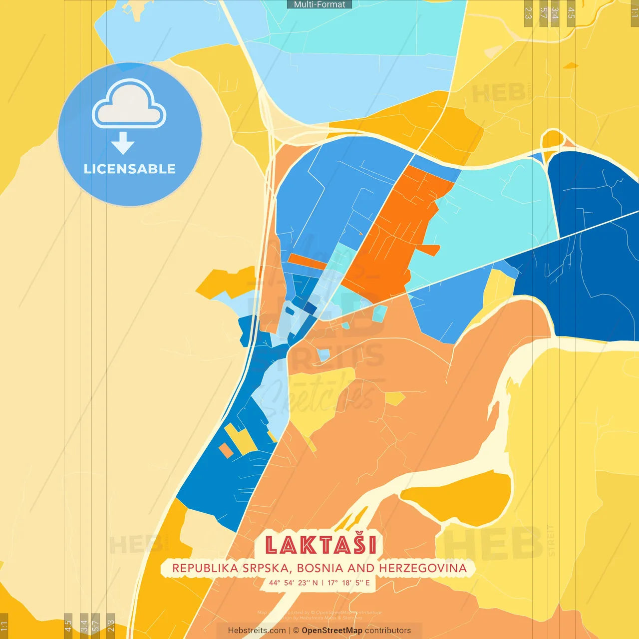 Laktaši, Republika Srpska, Bosnia and Herzegovina blue and orange vector art map template