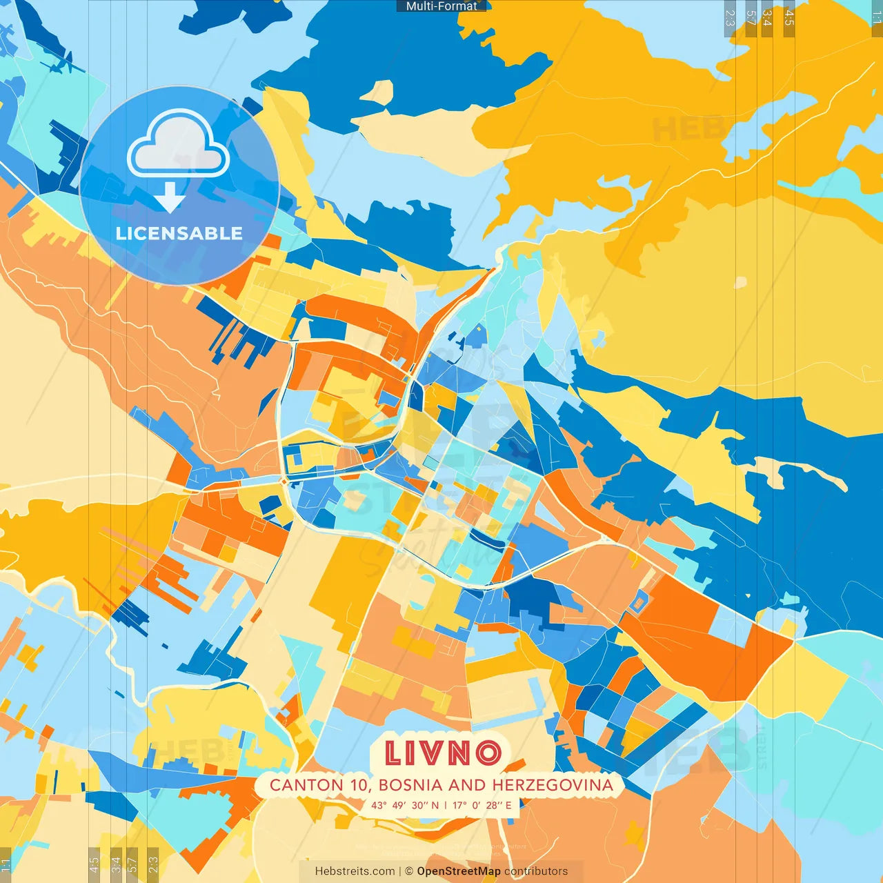 Livno, Canton 10, Bosnia and Herzegovina blue and orange vector art map template