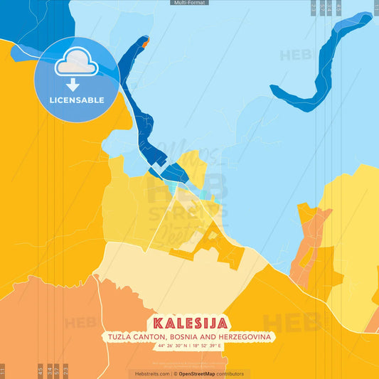 Kalesija, Tuzla Canton, Bosnia and Herzegovina blue and orange vector art map template