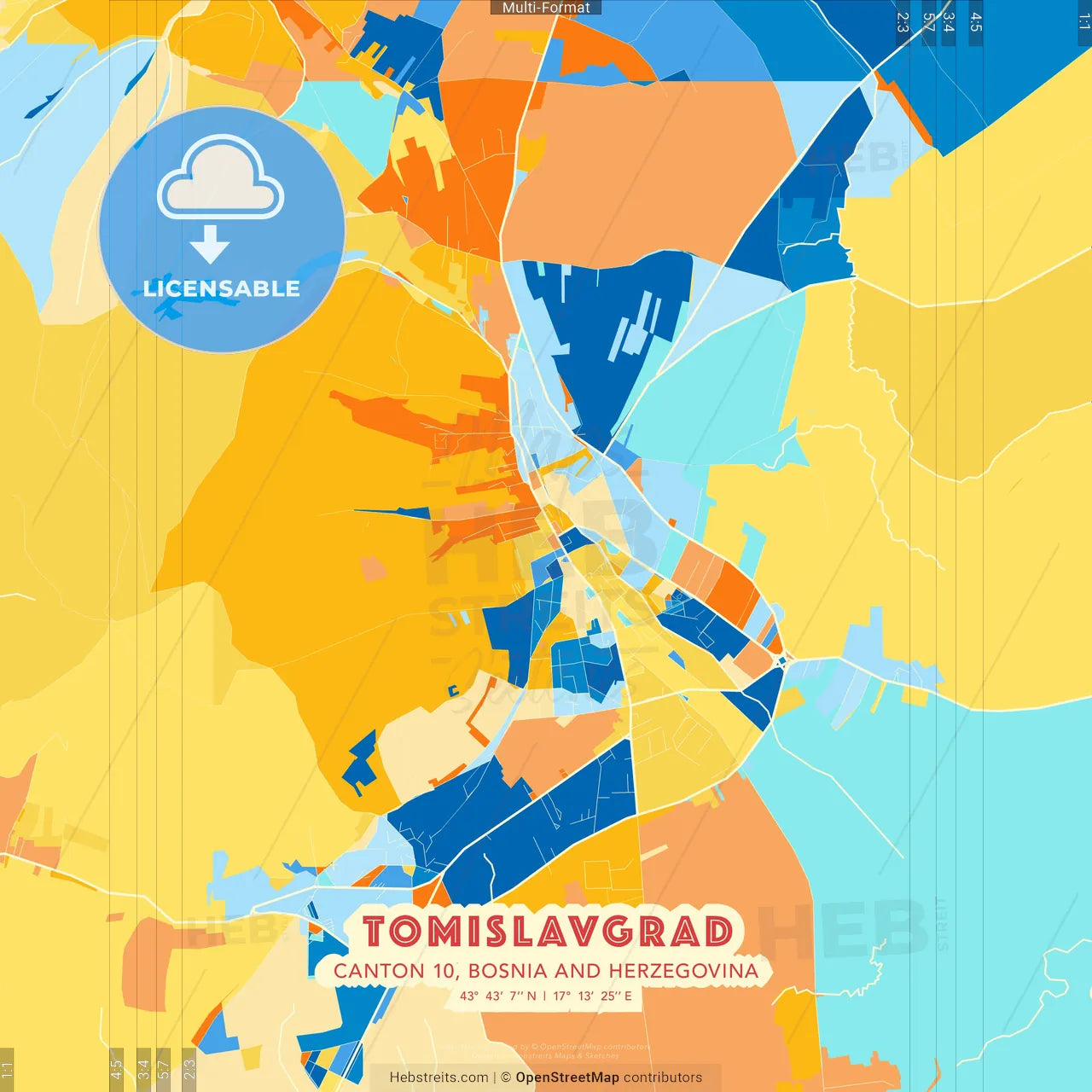 Tomislavgrad, Canton 10, Bosnia and Herzegovina blue and orange vector art map template