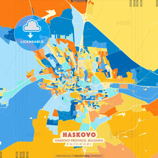 Haskovo, Haskovo Province, Bulgaria blue and orange vector art map template
