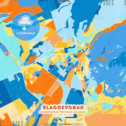 Blagoevgrad, Blagoevgrad Province, Bulgaria blue and orange vector art map template