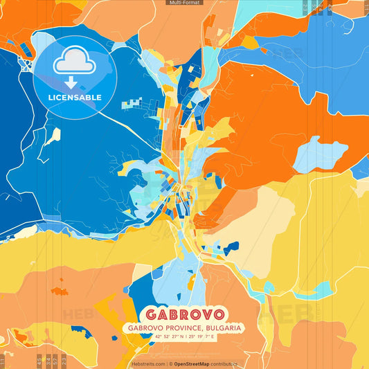 Gabrovo, Gabrovo Province, Bulgaria blue and orange vector art map template
