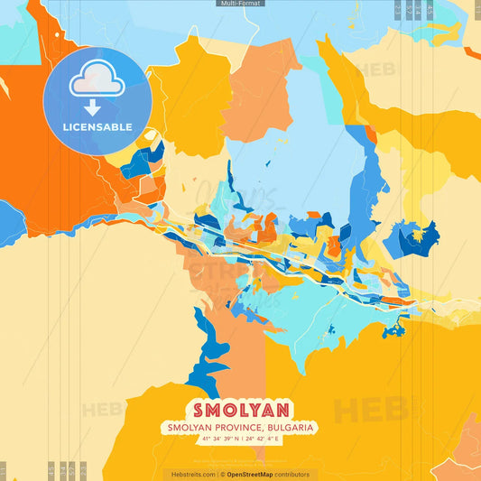 Smolyan, Smolyan Province, Bulgaria blue and orange vector art map template