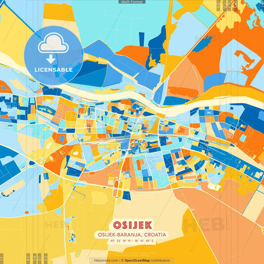 Osijek, Osijek-Baranja, Croatia blue and orange vector art map template
