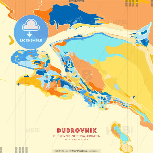 Dubrovnik, Dubrovnik-Neretva, Croatia blue and orange vector art map template