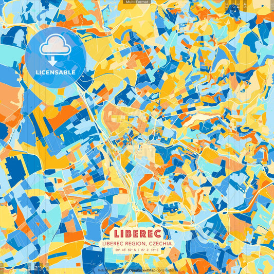 Liberec, Liberec Region, Czechia blue and orange vector art map template