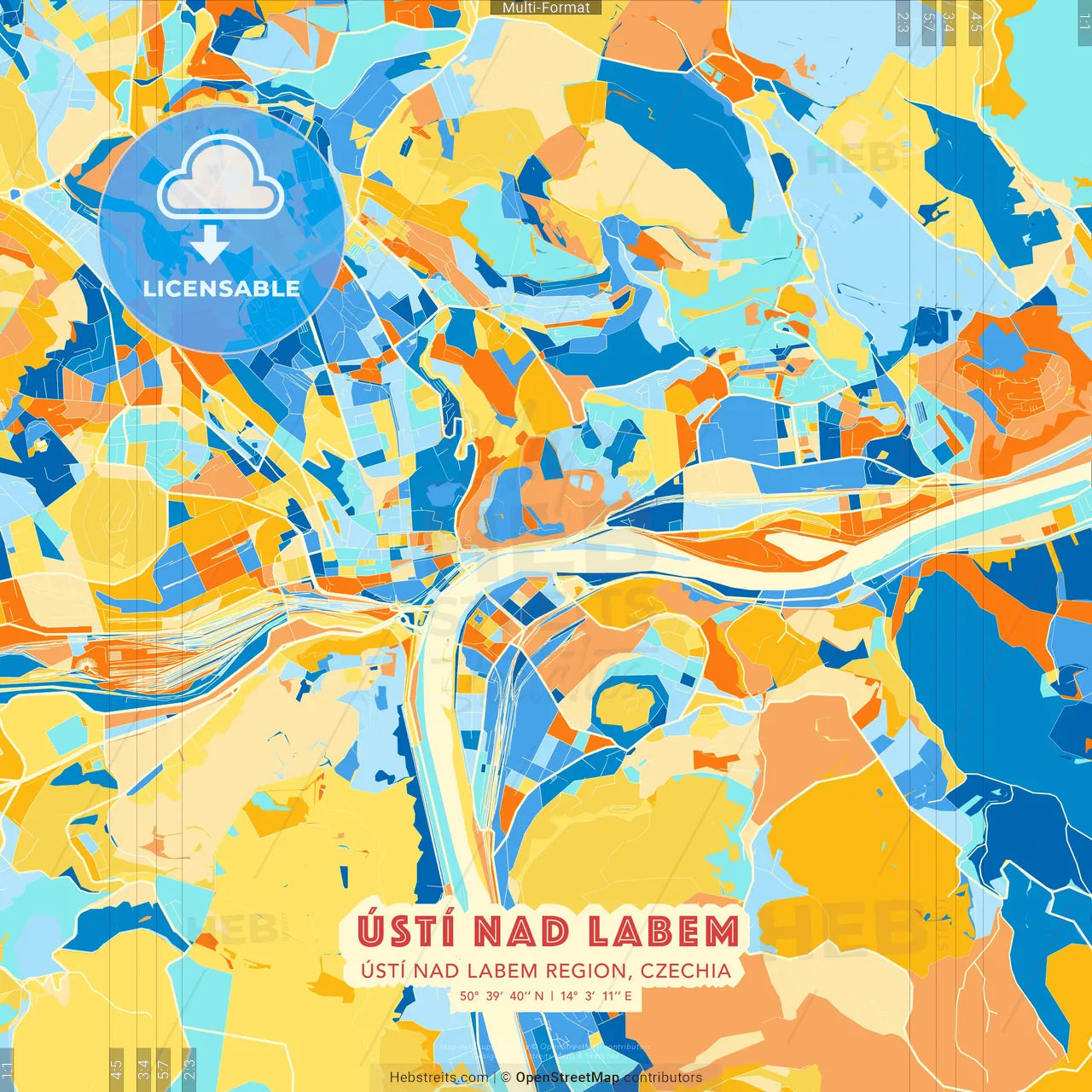 Ústí nad Labem, Ústí nad Labem Region, Czechia blue and orange vector art map template