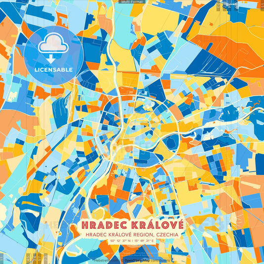 Hradec Králové, Hradec Králové Region, Czechia blue and orange vector art map template
