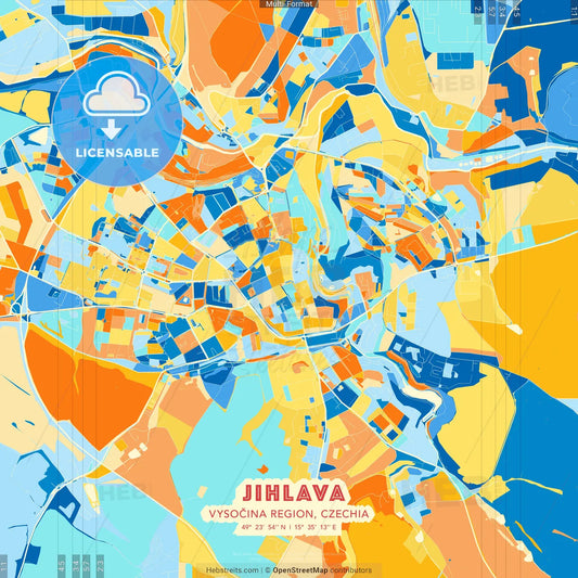 Jihlava, Vysočina Region, Czechia blue and orange vector art map template