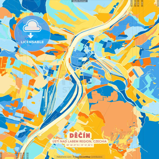 Děčín, Ústí nad Labem Region, Czechia blue and orange vector art map template