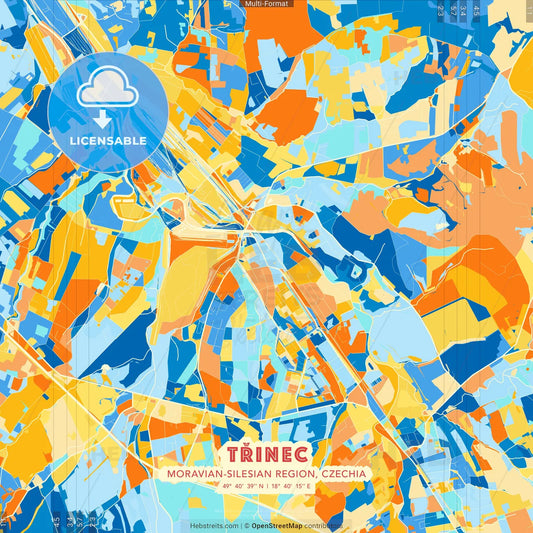 Třinec, Moravian-Silesian Region, Czechia blue and orange vector art map template
