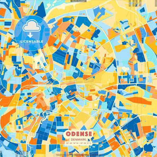 Odense, Denmark blue and orange vector art map template