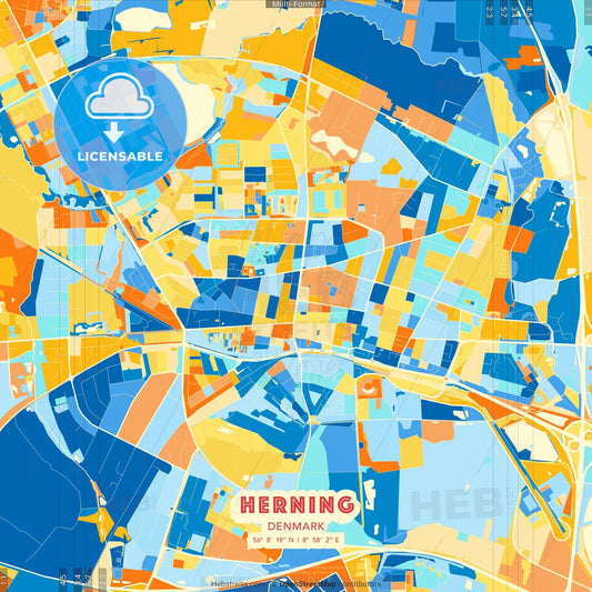 Herning, Denmark blue and orange vector art map template
