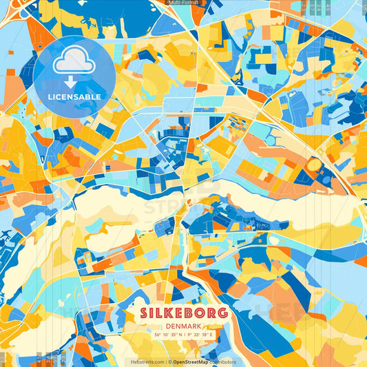 Silkeborg, Denmark blue and orange vector art map template