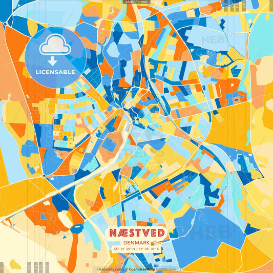 Næstved, Denmark blue and orange vector art map template