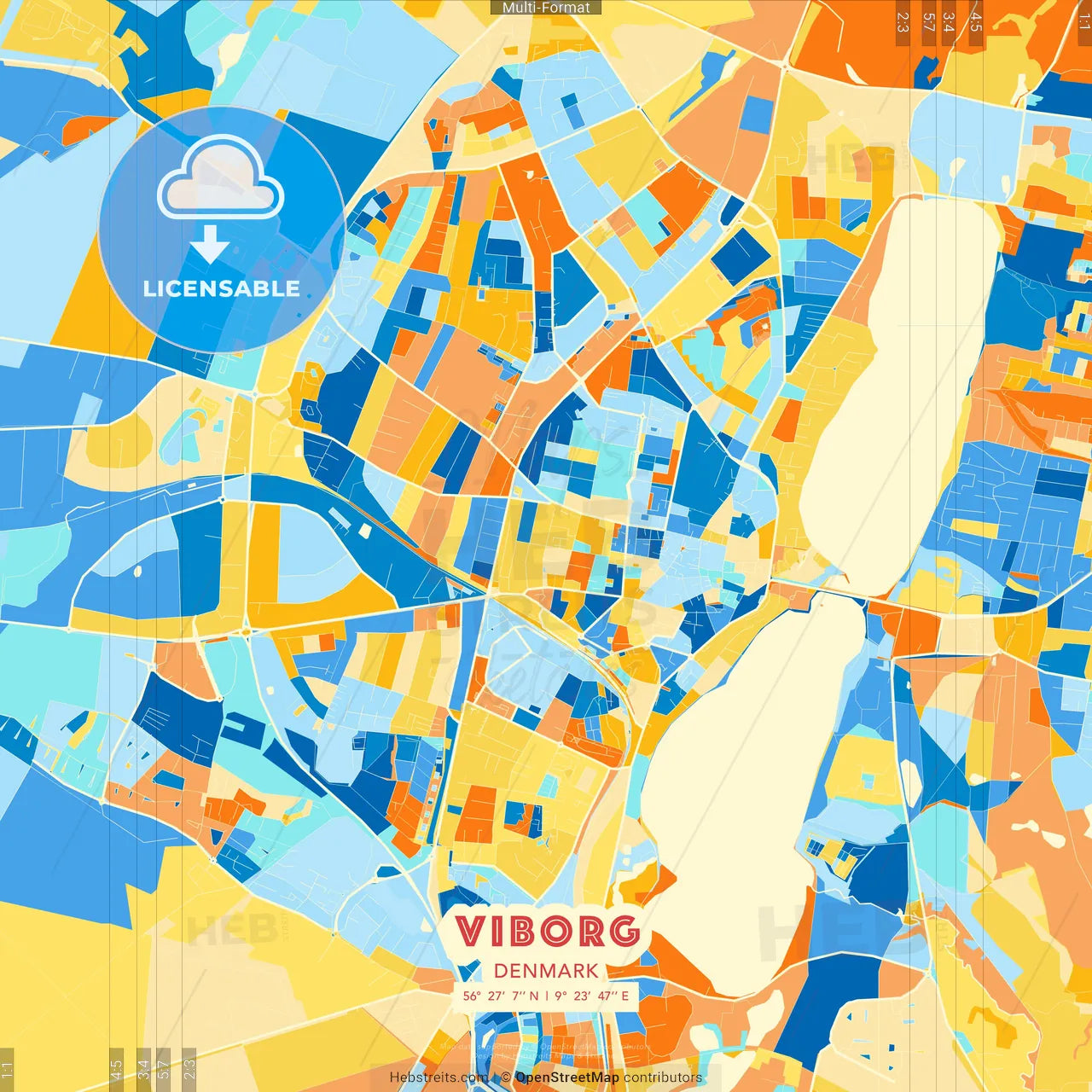 Viborg, Denmark blue and orange vector art map template