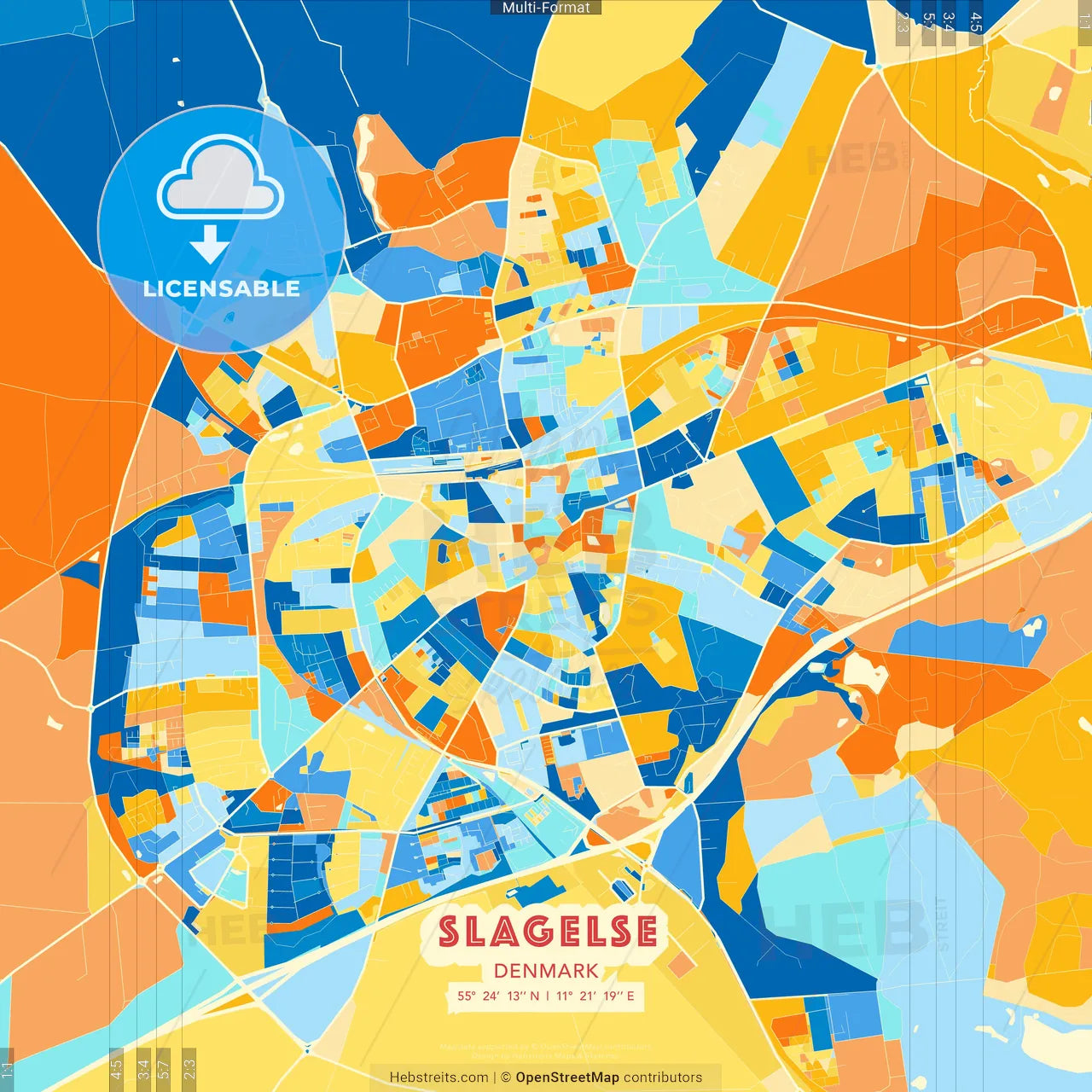 Slagelse, Denmark blue and orange vector art map template