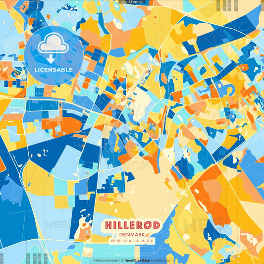 Hillerød, Denmark blue and orange vector art map template