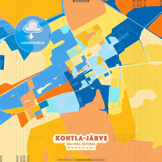 Kohtla-Järve, Ida-Viru, Estonia blue and orange vector art map template
