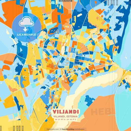 Viljandi, Viljandi, Estonia blue and orange vector art map template