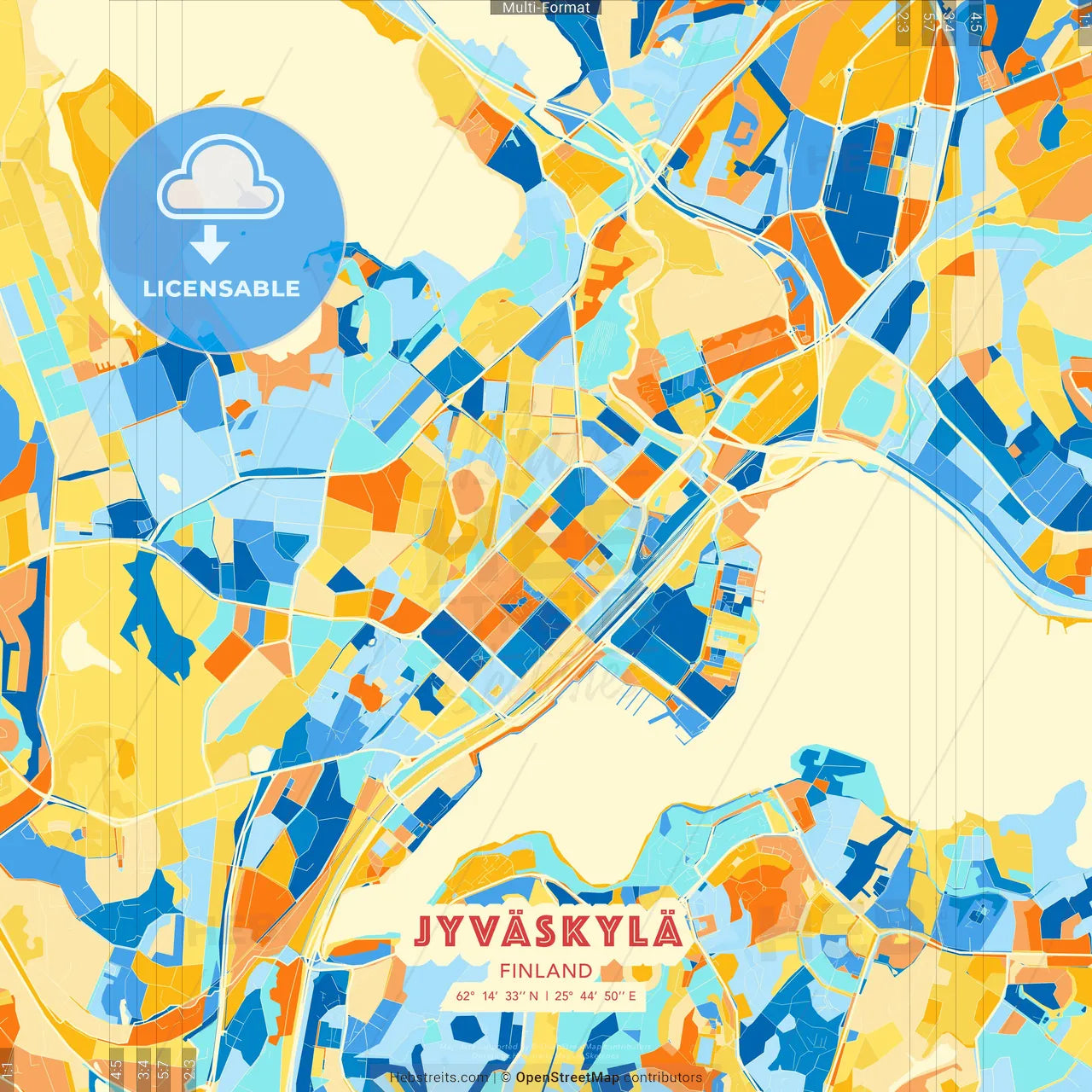 Jyväskylä, Finland blue and orange vector art map template