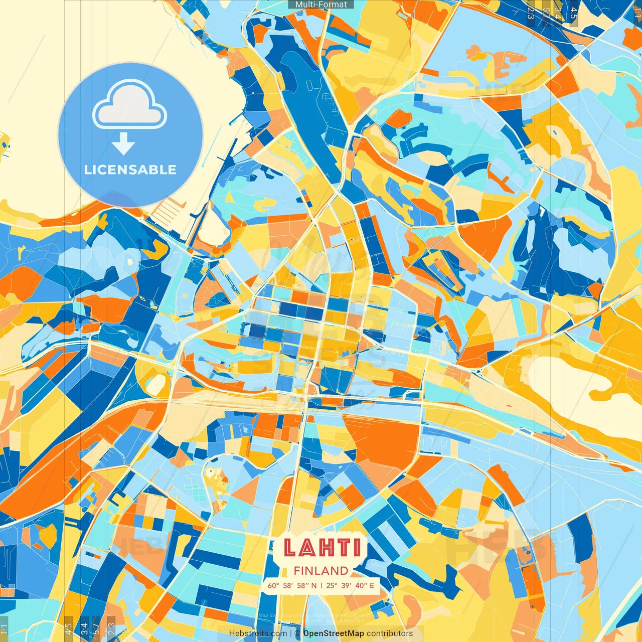 Lahti, Finland blue and orange vector art map template