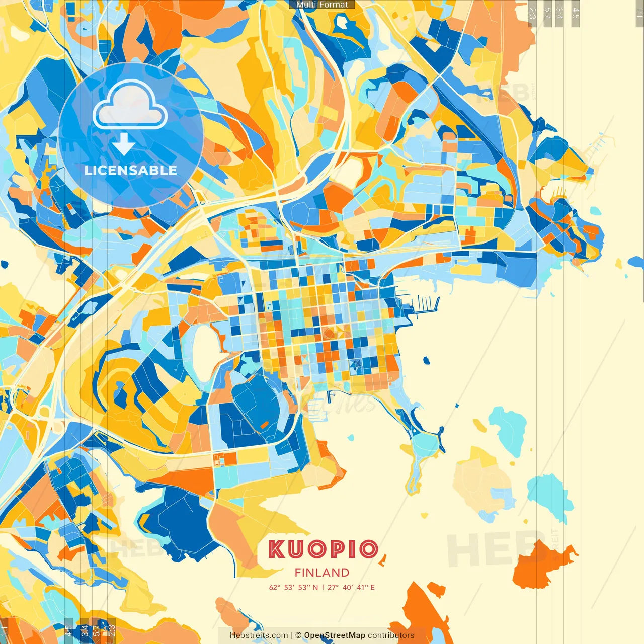 Kuopio, Finland blue and orange vector art map template