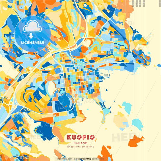 Kuopio, Finland blue and orange vector art map template