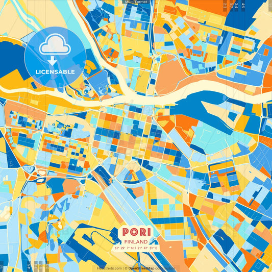 Pori, Finland blue and orange vector art map template