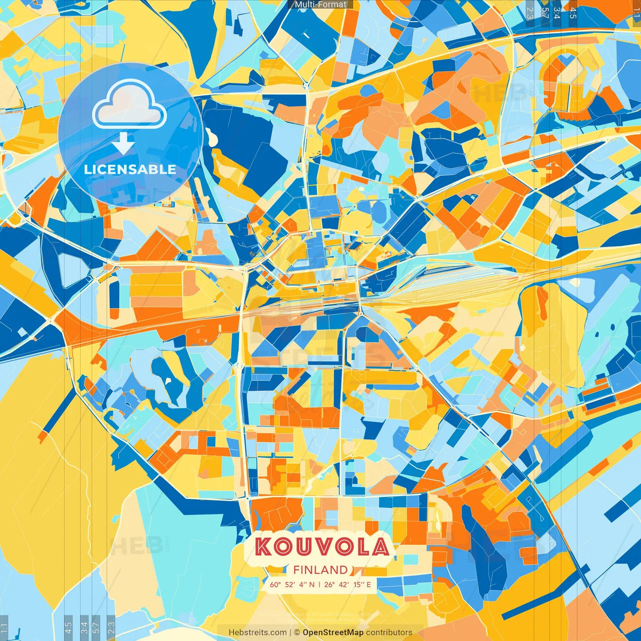 Kouvola, Finland blue and orange vector art map template