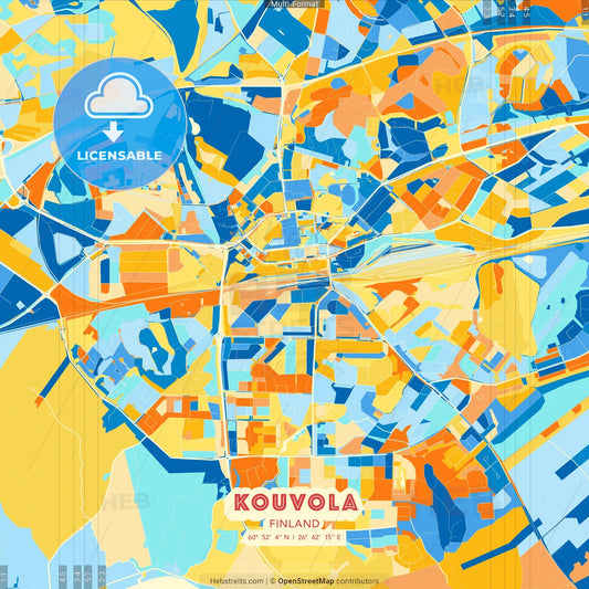 Kouvola, Finland blue and orange vector art map template