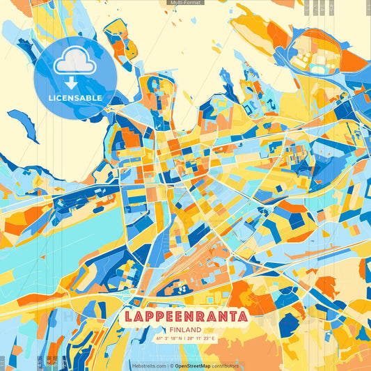 Lappeenranta, Finland blue and orange vector art map template