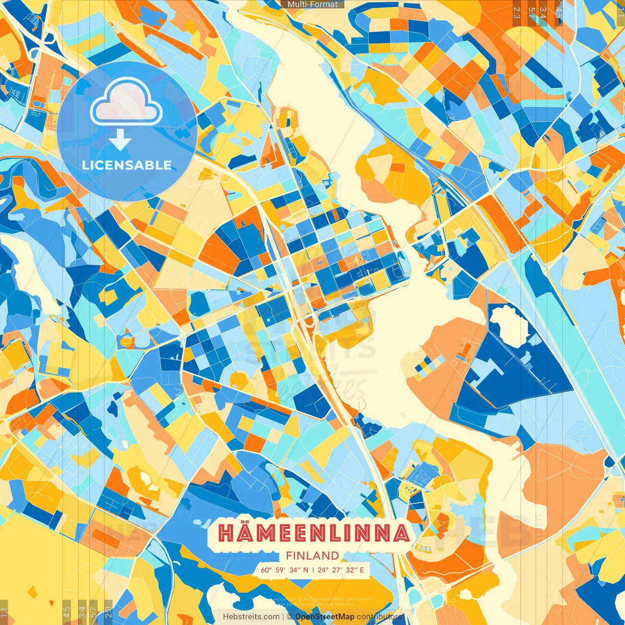 Hämeenlinna, Finland blue and orange vector art map template