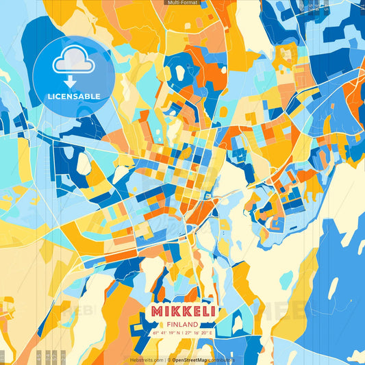 Mikkeli, Finland blue and orange vector art map template