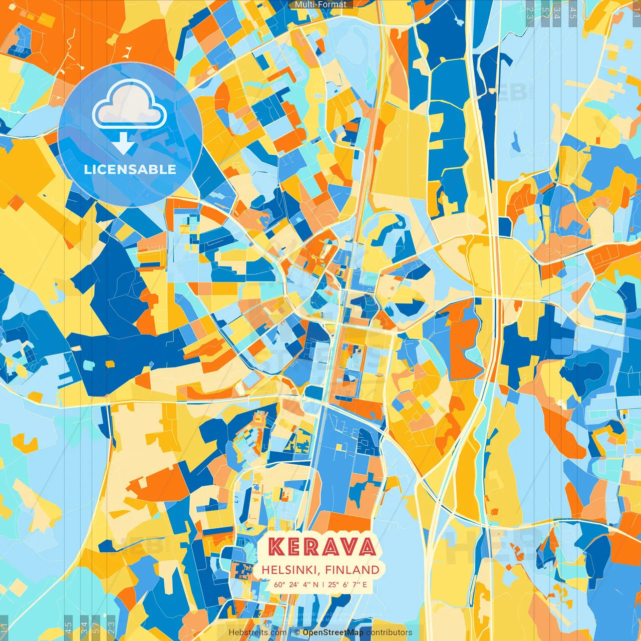 Kerava, Helsinki, Finland blue and orange vector art map template