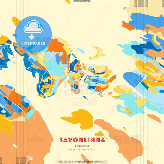 Savonlinna, Finland blue and orange vector art map template