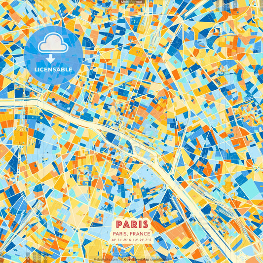 Paris, Paris, France blue and orange vector art map template