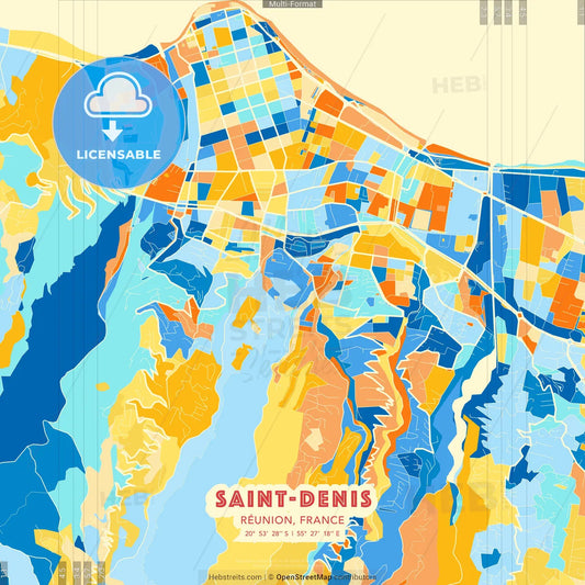 Saint-Denis, Réunion, France blue and orange vector art map template