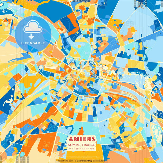 Amiens, Somme, France blue and orange vector art map template
