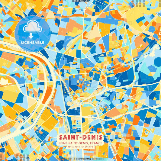 Saint-Denis, Seine-Saint-Denis, France blue and orange vector art map template