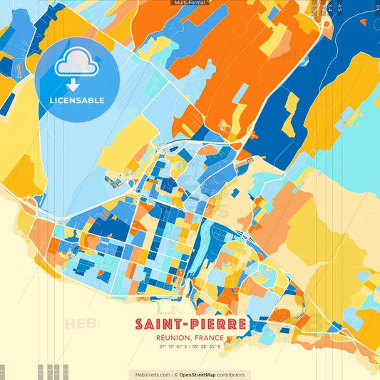 Saint-Pierre, Réunion, France blue and orange vector art map template