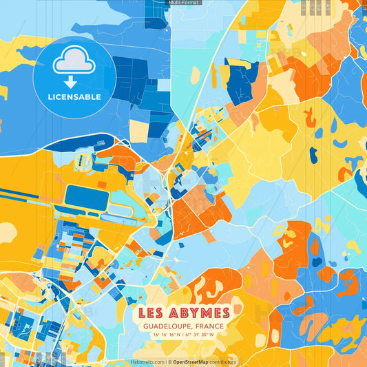 Les Abymes, Guadeloupe, France blue and orange vector art map template