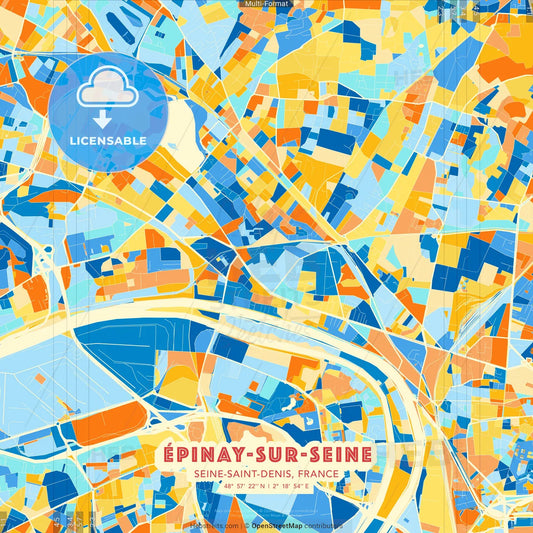 Épinay-sur-Seine, Seine-Saint-Denis, France blue and orange vector art map template