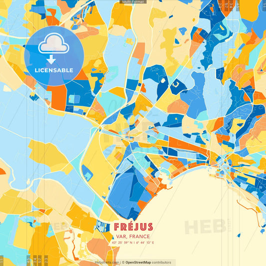 Fréjus, Var, France blue and orange vector art map template