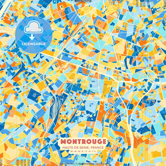 Montrouge, Hauts-de-Seine, France blue and orange vector art map template