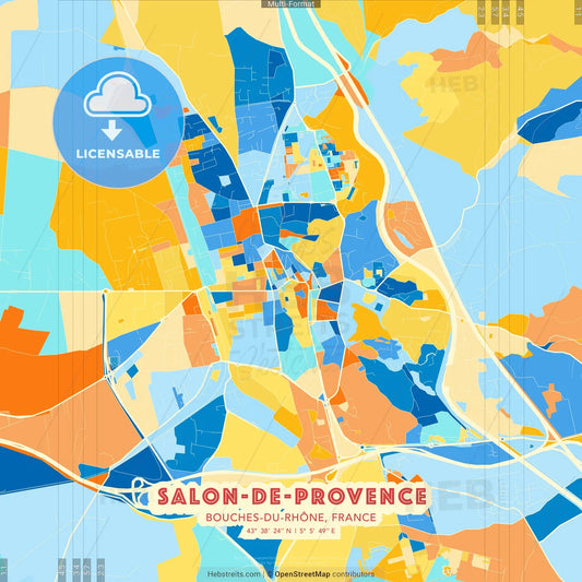 Salon-de-Provence, Bouches-du-Rhône, France blue and orange vector art map template