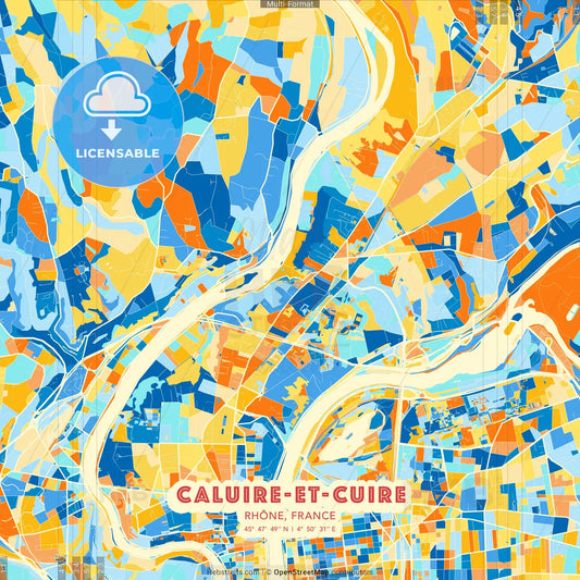 Caluire-et-Cuire, Rhône, France blue and orange vector art map template