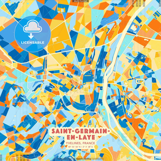 Saint-Germain-en-Laye, Yvelines, France blue and orange vector art map template